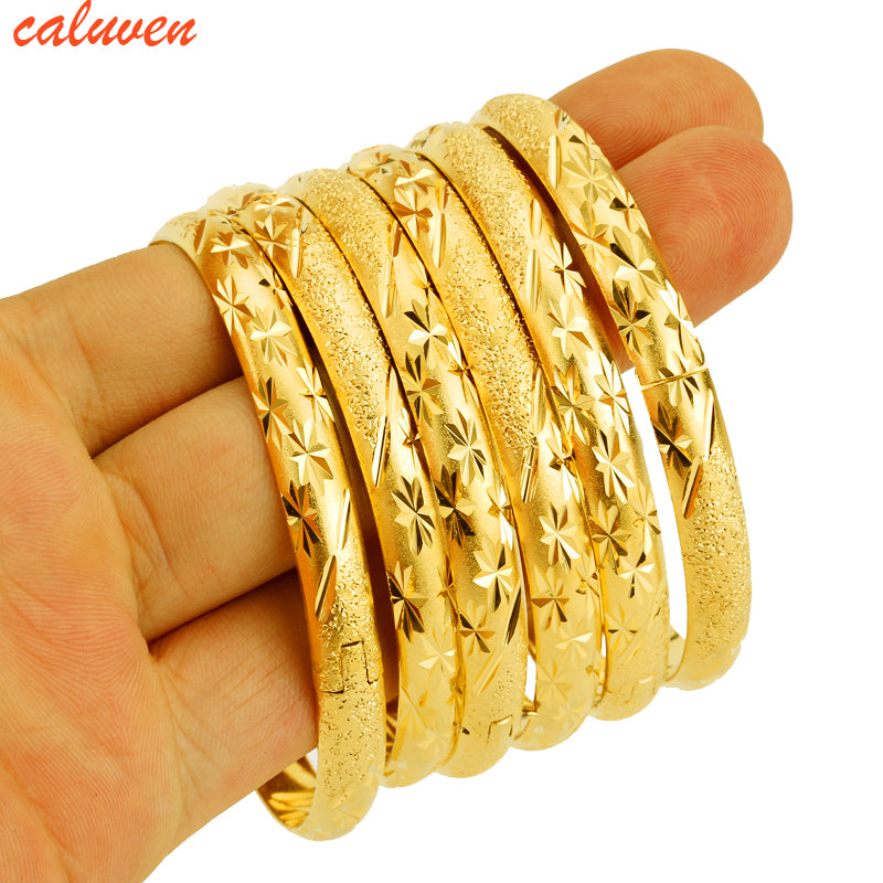8MM 6Pcs/Lot Dubai Gold Bangle Jewelry For Women Men Gold Color Ethiopian Jewelry African Bangles Bracelets Jewelry 6pcs/lot