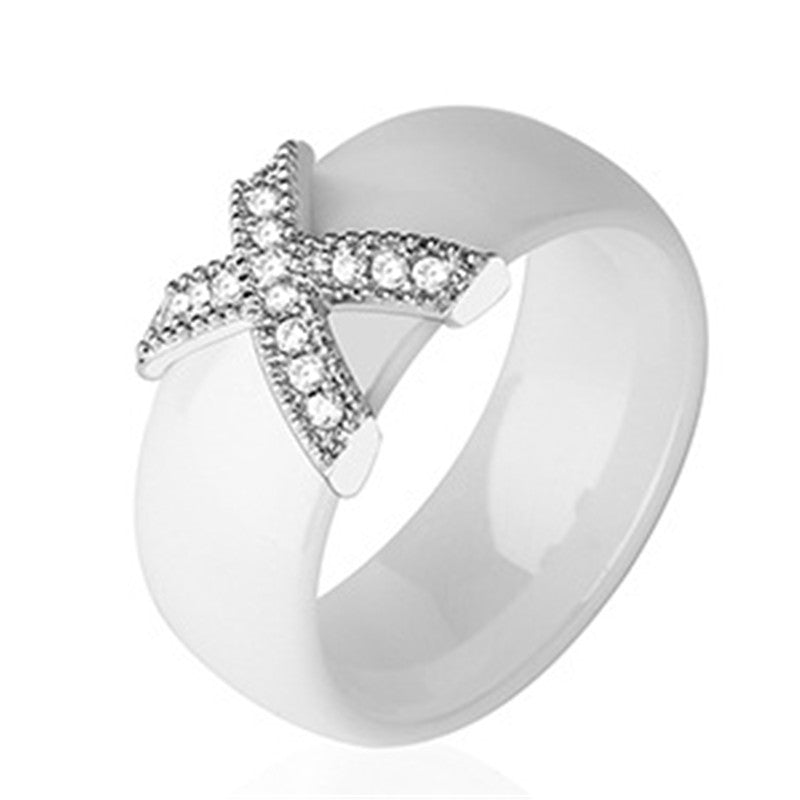 8MM Female Simple Cross Finger Ring Pink/Blue/Purple Titanium Steel Ceramic Ring Vintage Wedding Engagement Rings For Women