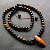 8MM Natural Tiger Eye Stone & Vintage Natural Tibetan Dzi Agates horn tooth pendants necklace