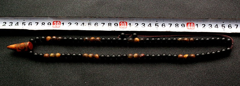 8MM Natural Tiger Eye Stone & Vintage Natural Tibetan Dzi Agates horn tooth pendants necklace