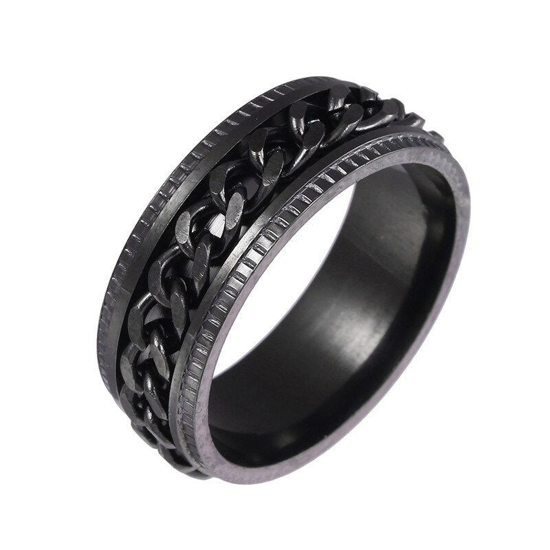 8MM Titanium Stainless Steel 5 Color Rotating Chain Ring Punk Style Personality Men's Ring Jewelry Charm Party Gift