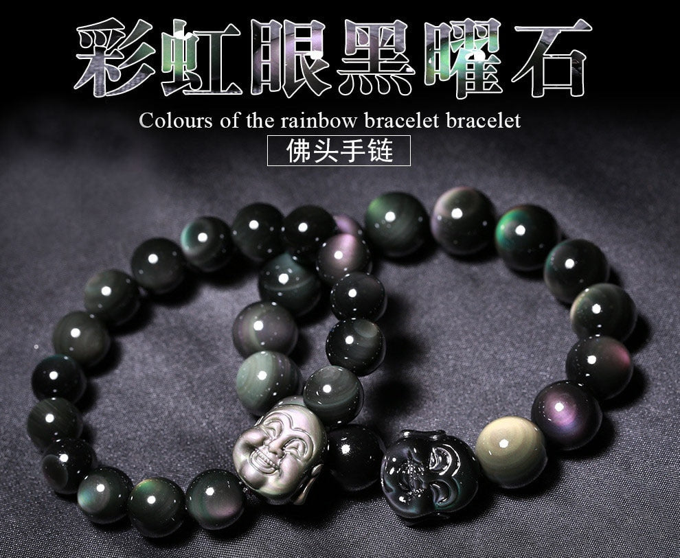 8mm-14mm Natural Colorful Obsidian Beads Bracelet Fine GemStone Beaded Bracelet For Men&woman Gifts Drop Shipping
