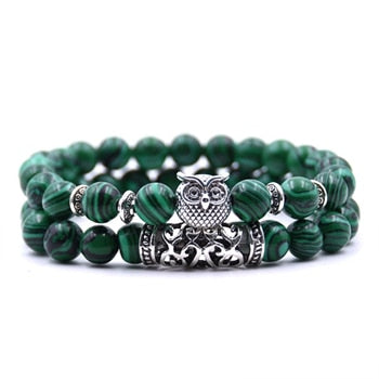 8mm 16 Colors 2Pcs/set Owl Lava Stone Bracelet Set Tiger Eyes Stone Bracelet Homme Couple Charms Friends Bracelets & Bangles