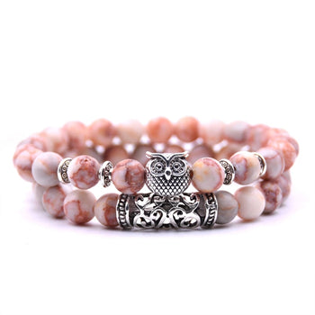 8mm 16 Colors 2Pcs/set Owl Lava Stone Bracelet Set Tiger Eyes Stone Bracelet Homme Couple Charms Friends Bracelets & Bangles