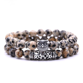 8mm 16 Colors 2Pcs/set Owl Lava Stone Bracelet Set Tiger Eyes Stone Bracelet Homme Couple Charms Friends Bracelets & Bangles