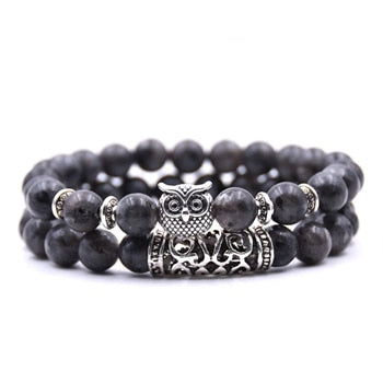 8mm 16 Colors 2Pcs/set Owl Lava Stone Bracelet Set Tiger Eyes Stone Bracelet Homme Couple Charms Friends Bracelets & Bangles