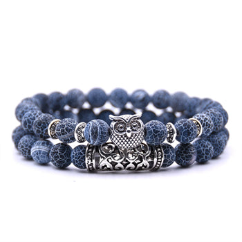 8mm 16 Colors 2Pcs/set Owl Lava Stone Bracelet Set Tiger Eyes Stone Bracelet Homme Couple Charms Friends Bracelets & Bangles