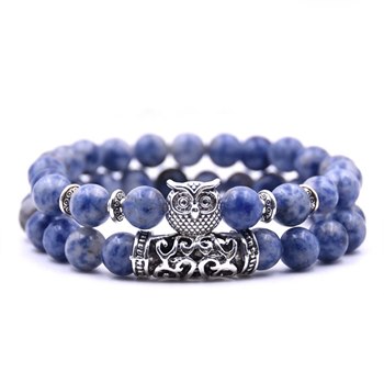 8mm 16 Colors 2Pcs/set Owl Lava Stone Bracelet Set Tiger Eyes Stone Bracelet Homme Couple Charms Friends Bracelets & Bangles