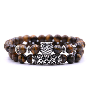 8mm 16 Colors 2Pcs/set Owl Lava Stone Bracelet Set Tiger Eyes Stone Bracelet Homme Couple Charms Friends Bracelets & Bangles