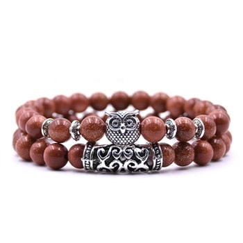 8mm 16 Colors 2Pcs/set Owl Lava Stone Bracelet Set Tiger Eyes Stone Bracelet Homme Couple Charms Friends Bracelets & Bangles