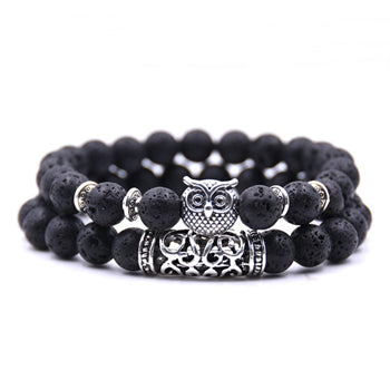 8mm 16 Colors 2Pcs/set Owl Lava Stone Bracelet Set Tiger Eyes Stone Bracelet Homme Couple Charms Friends Bracelets & Bangles