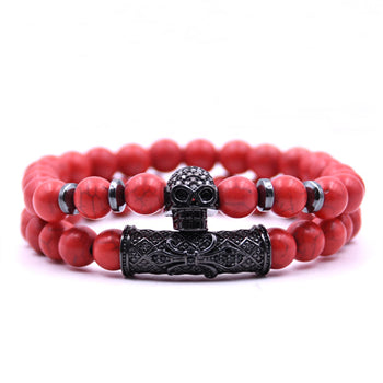 8mm 2 piece/set Rock Skull Bracelet Homme Tiger Eye Best Friend Bracelet Set Charms Hop Lava Stone Bracelet Men