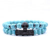 8mm 2 piece/set Rock Skull Bracelet Homme Tiger Eye Best Friend Bracelet Set Charms Hop Lava Stone Bracelet Men