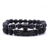 8mm 2 piece/set Rock Skull Bracelet Homme Tiger Eye Best Friend Bracelet Set Charms Hop Lava Stone Bracelet Men