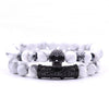 8mm 2 piece/set Rock Skull Bracelet Homme Tiger Eye Best Friend Bracelet Set Charms Hop Lava Stone Bracelet Men