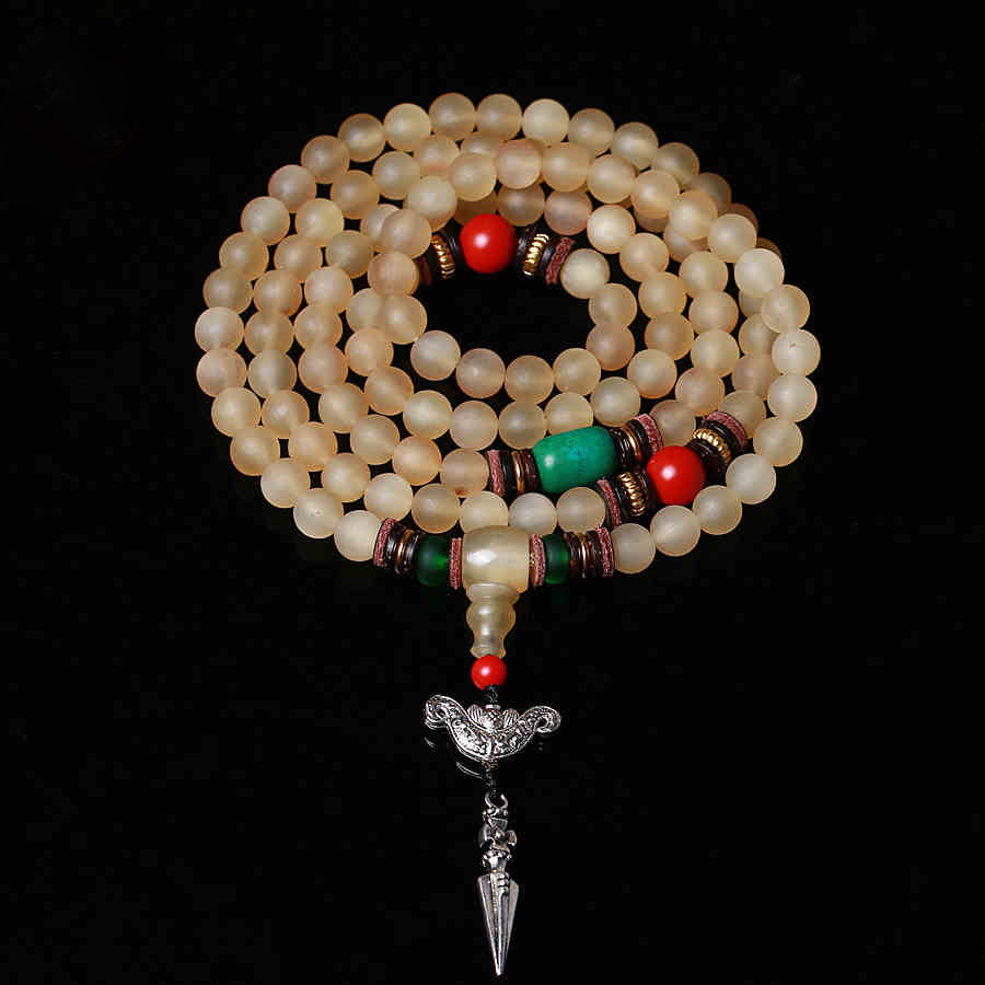 8mm/6mm Tibet Pure Antelope/Oryx Bone 108 Buddha Prayer Beads for Meditation and Pr Unique Accessories and Vajra Pestle