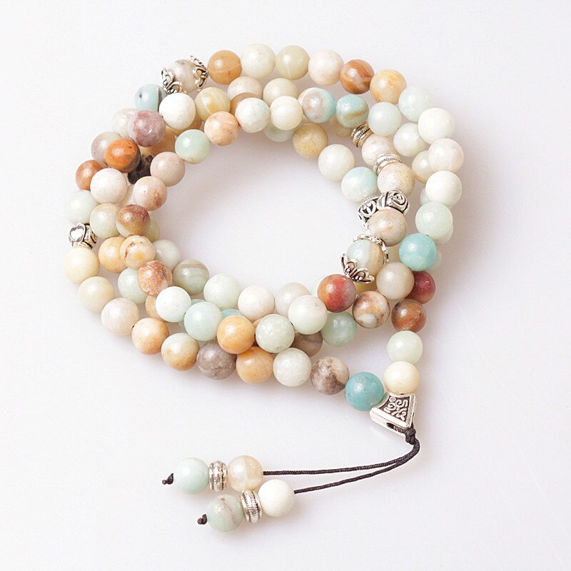 8mm Amazonite Natural beads with Alloy charm Shape 99 Prayer Beads  Long Necklace Rosary Yoga for women