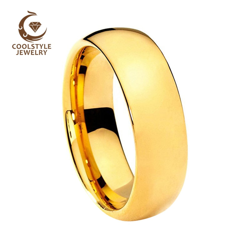8mm Classic Gold Color Plated High Polished Comfort Fit Domed Tungsten Ring Wedding Band For Men And Women