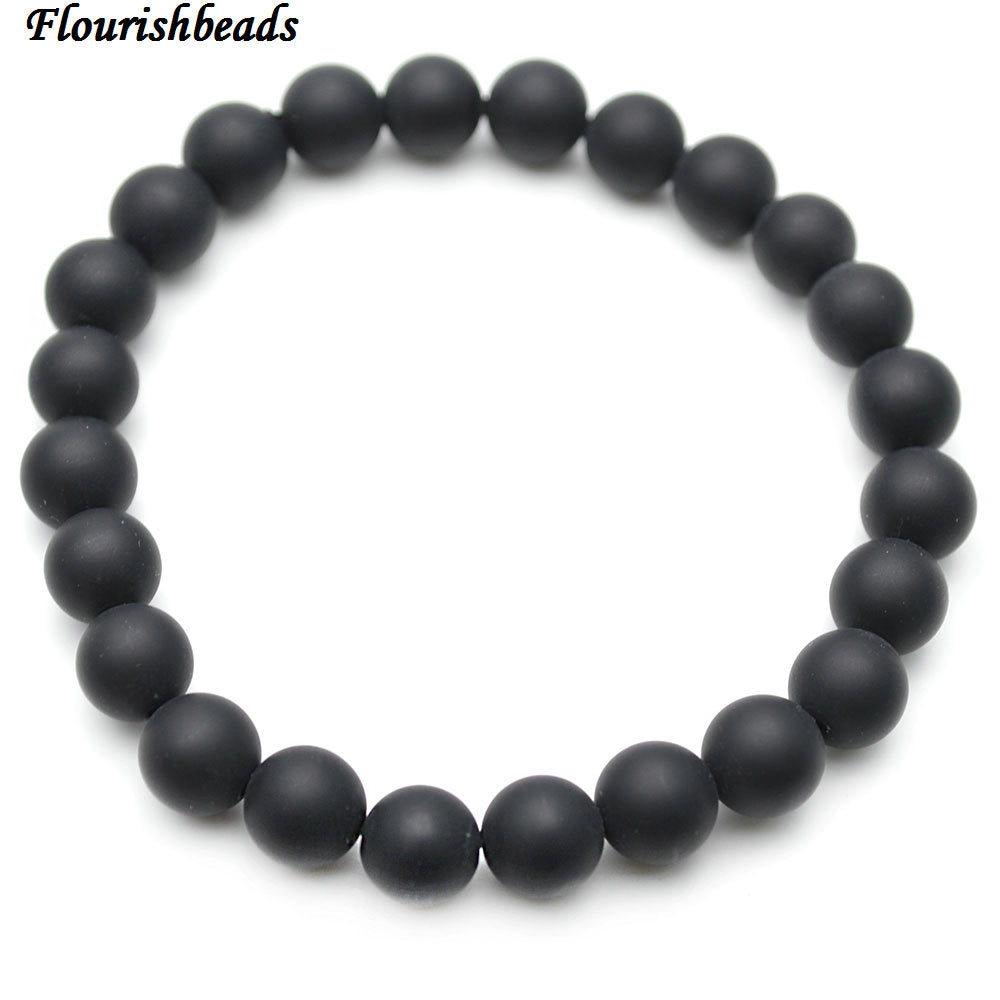 8mm Matte Natural Black Onyx Agate Stone Round Beads Elastic Line Bracelets Fashion Woman Jewelry