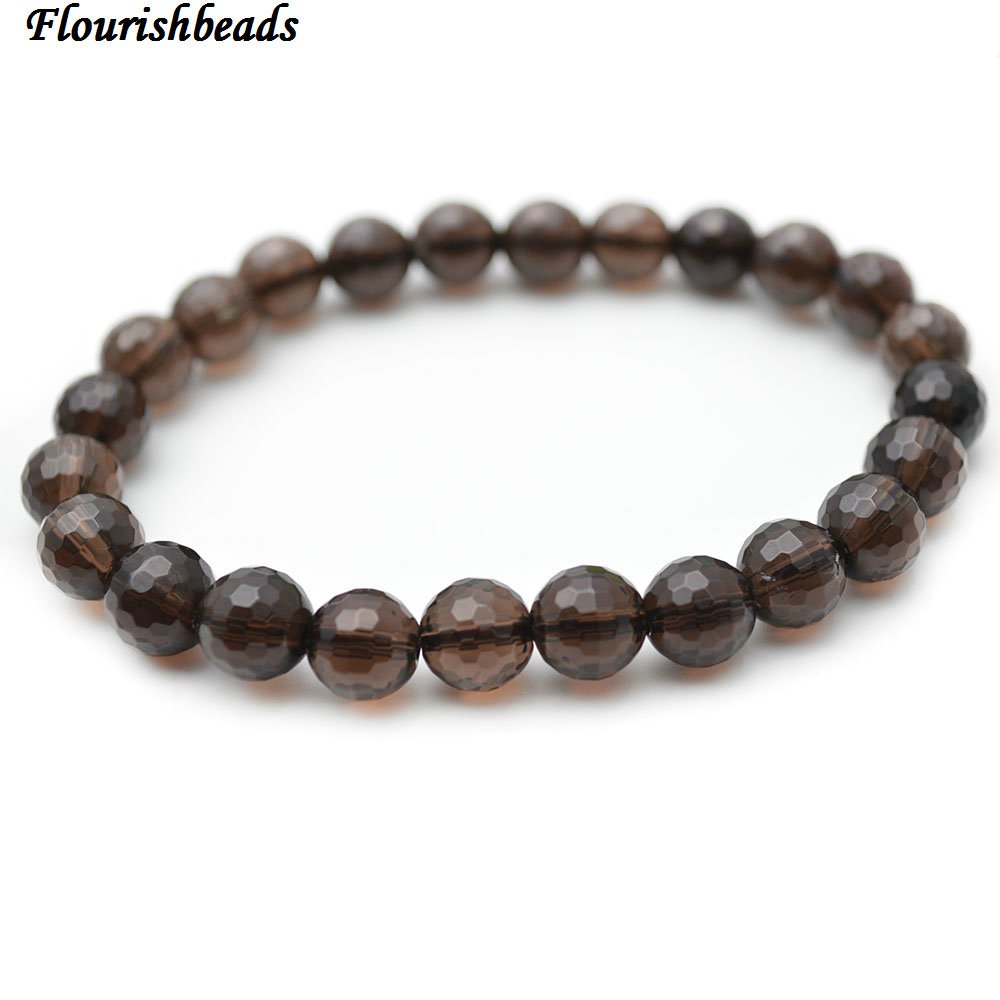 8mm Matte Natural Smoky Quartz Faceted or Smooth Stone Round Beads Elastic Line Bracelets Fashion Woman Jewelry