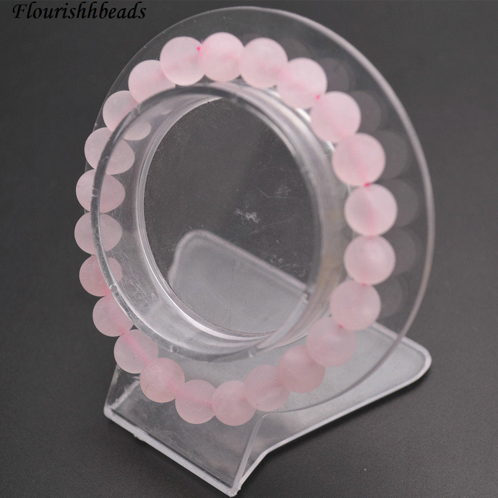 8mm Matte Rose Quartz Stone Round Beads Elastic Line Bracelets