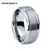 8mm Mens Womens Tungsten Wedding Ring Matte Brushed with Beveled Edges Silver Engagement Bands