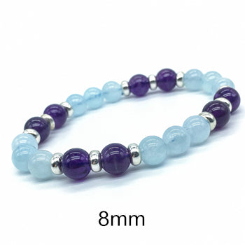 8mm Natural Aquamarine Bead Bracelet Women 925 Silver Charms Citrine Beads Bracelet Ladies Amethyst Natural Stone Bracelet Femme