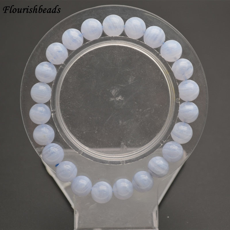 8mm Natural Blue Lance Agate Smooth Stone Round Beads Elastic Line Bracelets Fashion Woman Jewelry