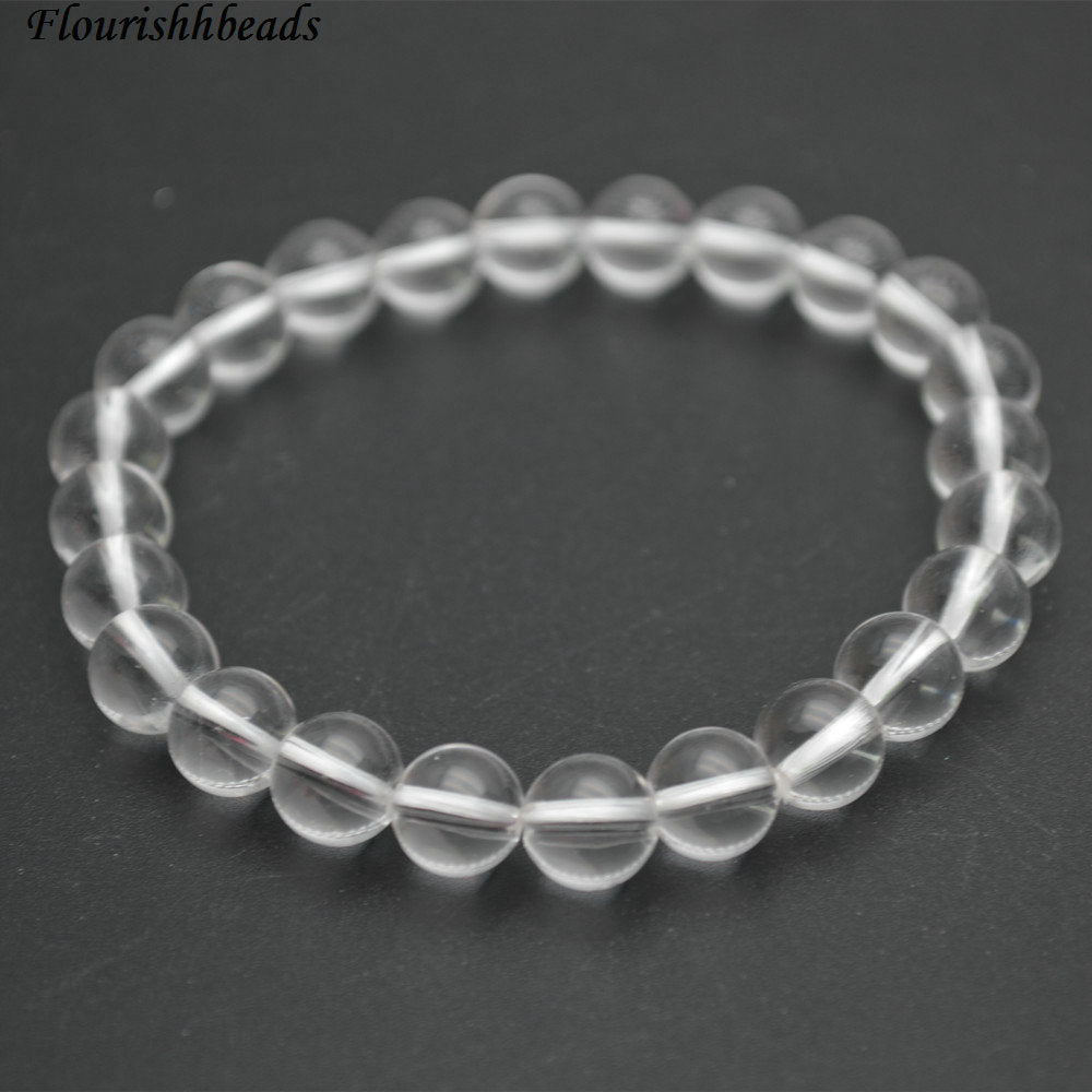 8mm Natural Clear Crystal Stone Round Beads Elastic Line Beaded Bracelets Woman Jewelry