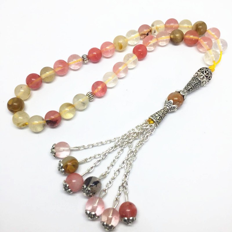 8mm Natural Crystal Gemstone 33 Prayer beads Rosary Bracelet Islamic Muslim Tasbih Allah