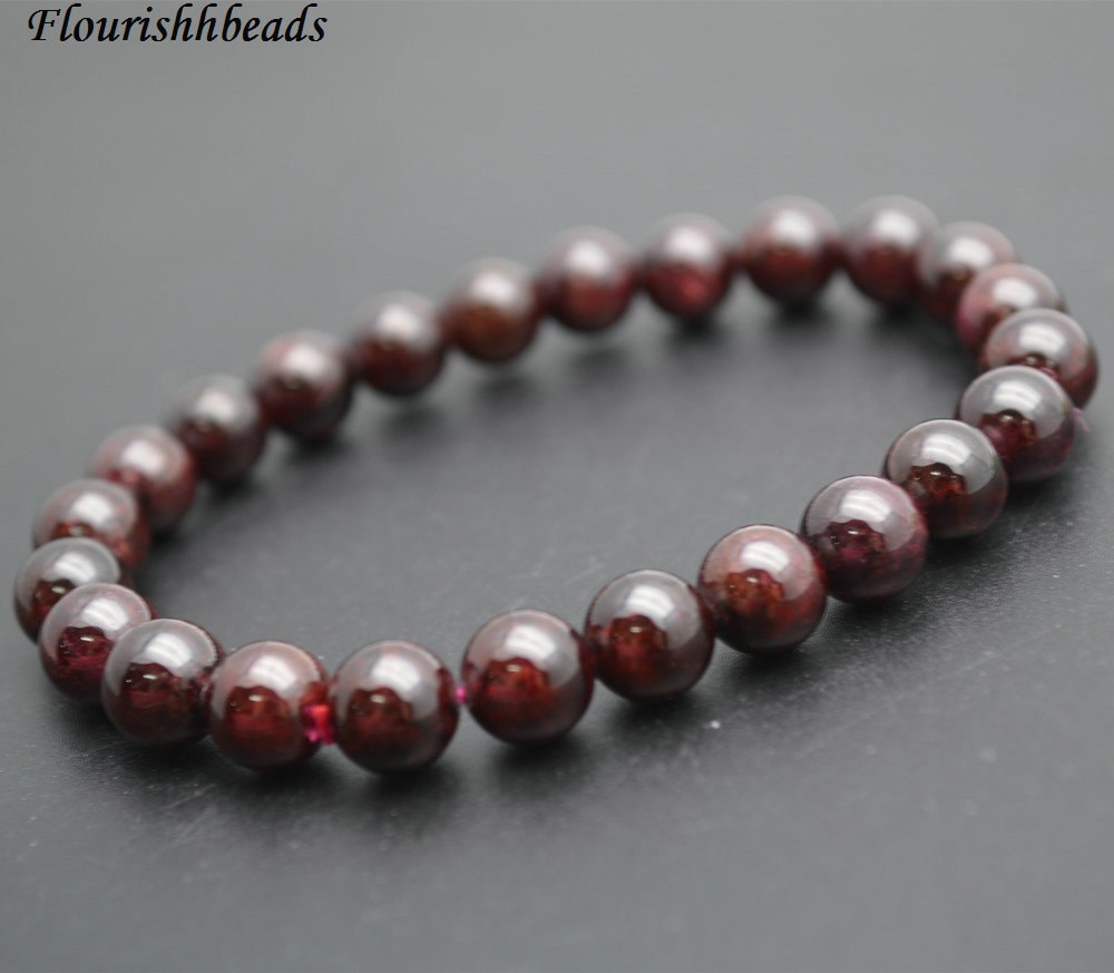 8mm Natural Garnet Stone Round Beads Elastic Line Beaded Bracelets Fashion Woman Jewelry