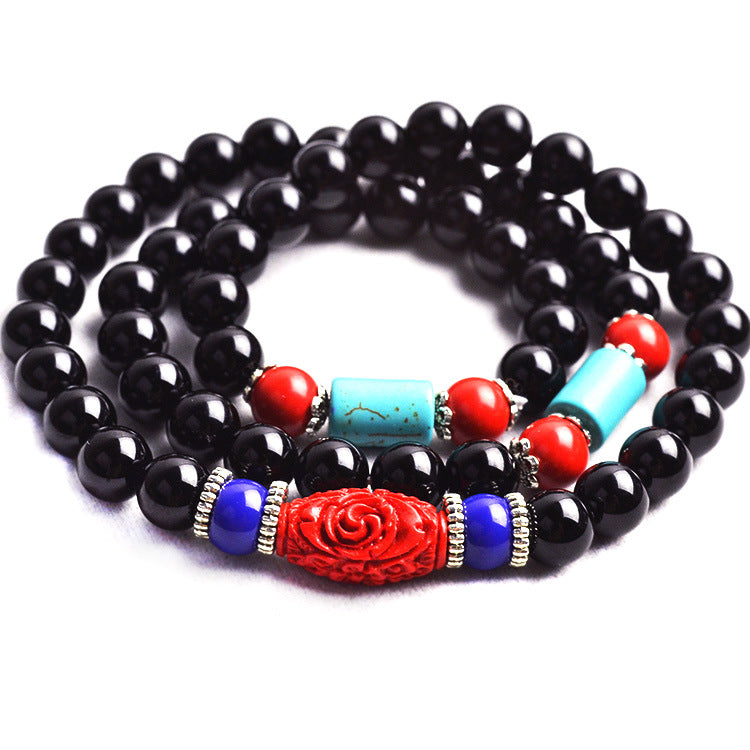 8mm Natural Gemstone beaded Bracelets Tibetan Buddhist Muti-Layer Prayer Bead Bracelet Gourd Mala Prayer Bracelet for Meditation