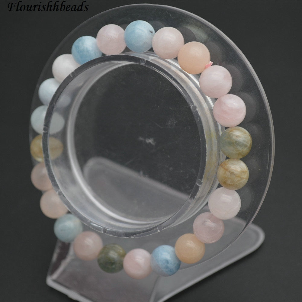 8mm Natural Mix Color Morganite Stone Round Beads Elastic Line Beaded Bracelets Woman Jewelry