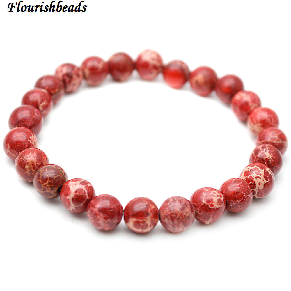 8mm Natural Smooth Stone Sea Sediment Jasper Round Beads Elastic Line Bracelets Fashion Woman Jewelry