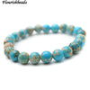 8mm Natural Smooth Stone Sea Sediment Jasper Round Beads Elastic Line Bracelets Fashion Woman Jewelry