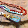 8mm Natural Stone Beaded Knotted Japamala Long Necklace Spiritual Meditation Yoga Jewelry,108 Mala Beads Necklace