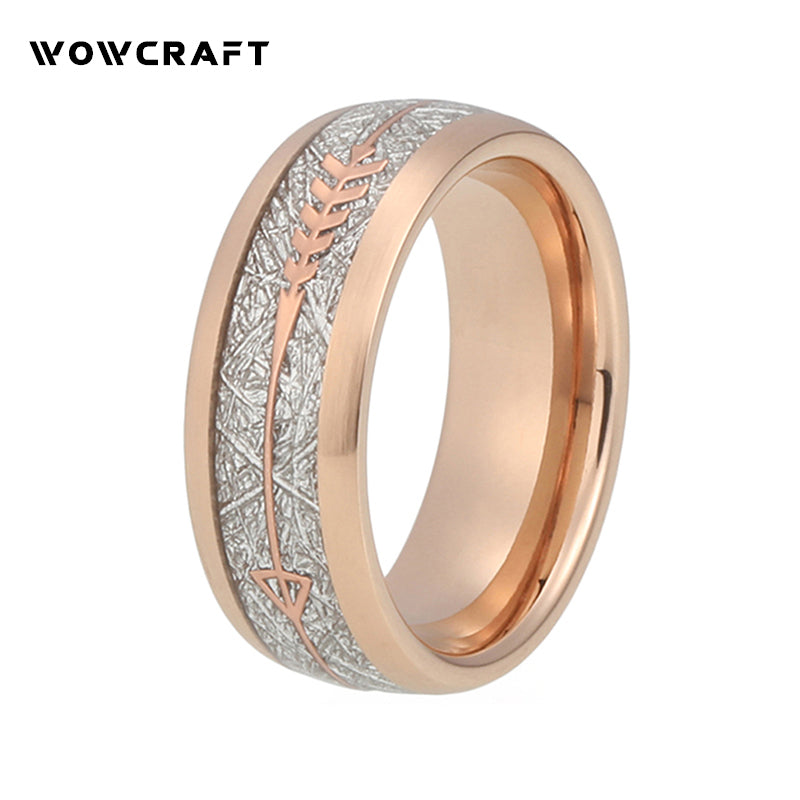 8mm Rose Gold Tungsten Carbide Ring for Men Women White Meteorite Love Arrow inl Engagement Gift Rings Promise Wedding Band