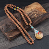 8mm Rudraksha Bead Necklace Handmade Nepal Tibetan Buddhism Yoga Healing Mala Necklace Elephant Dzi Eye Pendant Necklace Jewelry