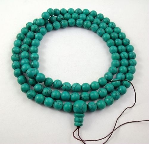 8mm Tibetan Buddhism green imitate turquoises Beads Mala Necklace