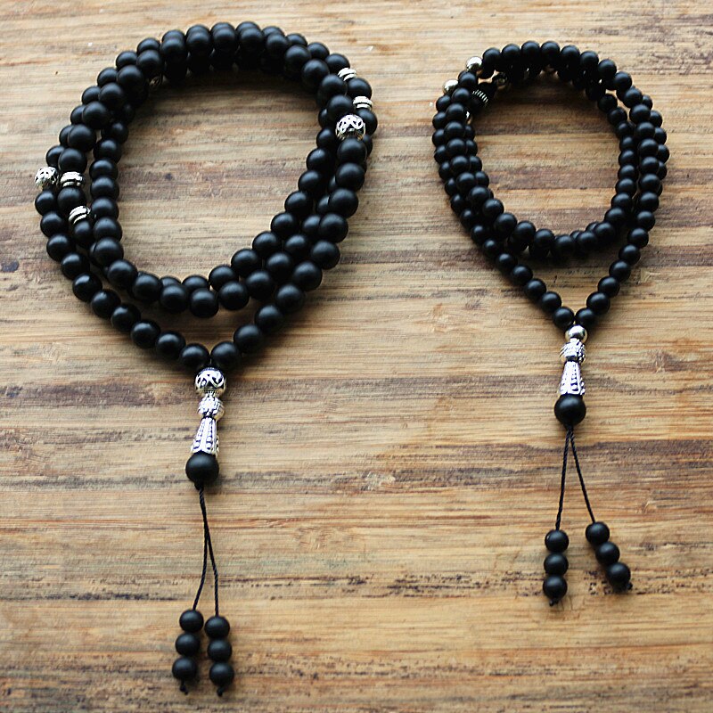 8mm and 6mm black beads with Alloy charm Shape 99 Prayer Beads Islamic Muslim Tasbih Allah Mohammed Rosary for women men
