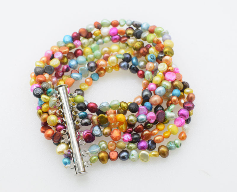8rows pearl multicolor 5-6mm baroque bracelet 7.5inch   beads nature FPPJ