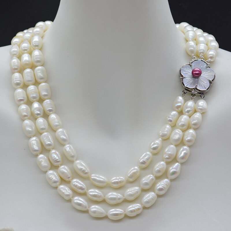 9-10MM 3 layers. Natural rice grained baroque pearl necklace. The most classic ladies birthday party. gift  19-24