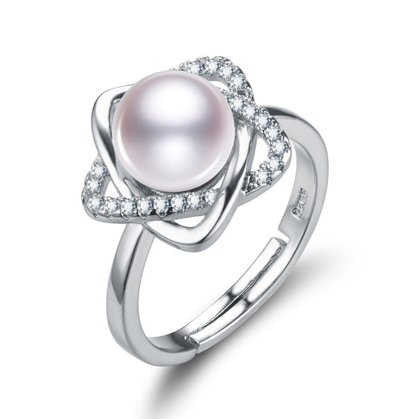 9-10mm Button AAA 925 silver adjustable real natural cultured pearl ring design