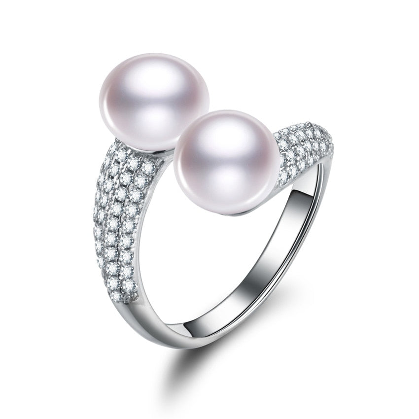 9-10mm button AAA 925 silver adjustable real nutural cultured pearl ring design