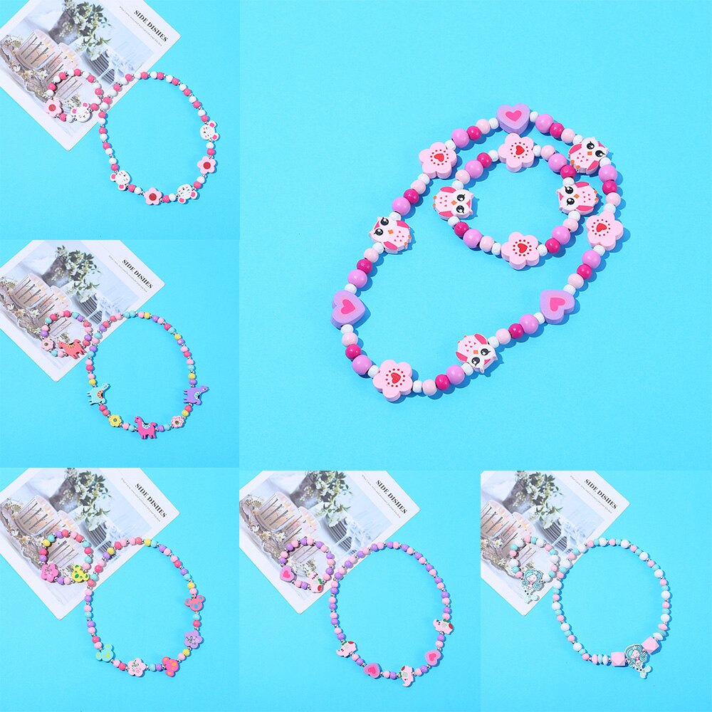 9 Colors Cute Multicolor Animal Wood Bead Necklace For Children's Gift Party Girl Decoration Necklace Jewelry