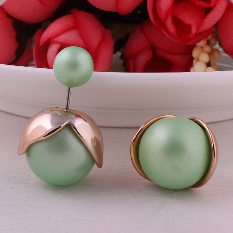 9 Colors New Arrival Double Ball Earrings Romantic Gold Color Torus Double Side Pearl Earrings For Women Fancy Fine Jewelry