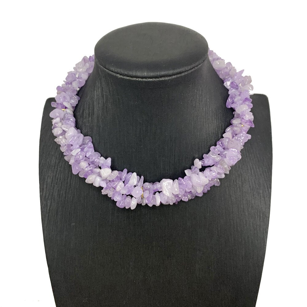 9 Natural Stone Chips Beads Strand Necklace Fluorite Agat Crystal Amazonite Violet Shell Short Multilayer Chain Clavicle Choker