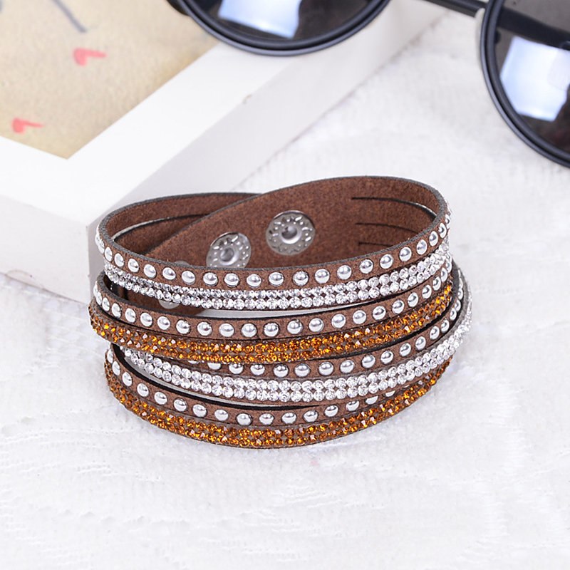 9 colors Eb Hot Slake Deluxe Bracelet Rivet Multi-layer Wrap Austrian Crystal Leather Bracelet Bangles For Women