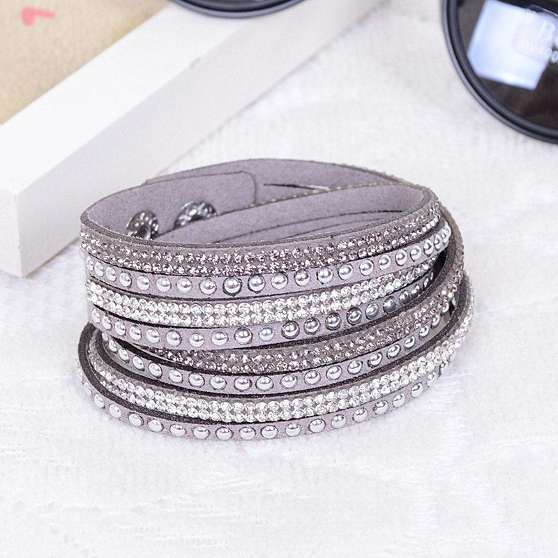 9 colors Eb Hot Slake Deluxe Bracelet Rivet Multi-layer Wrap Austrian Crystal Leather Bracelet Bangles For Women