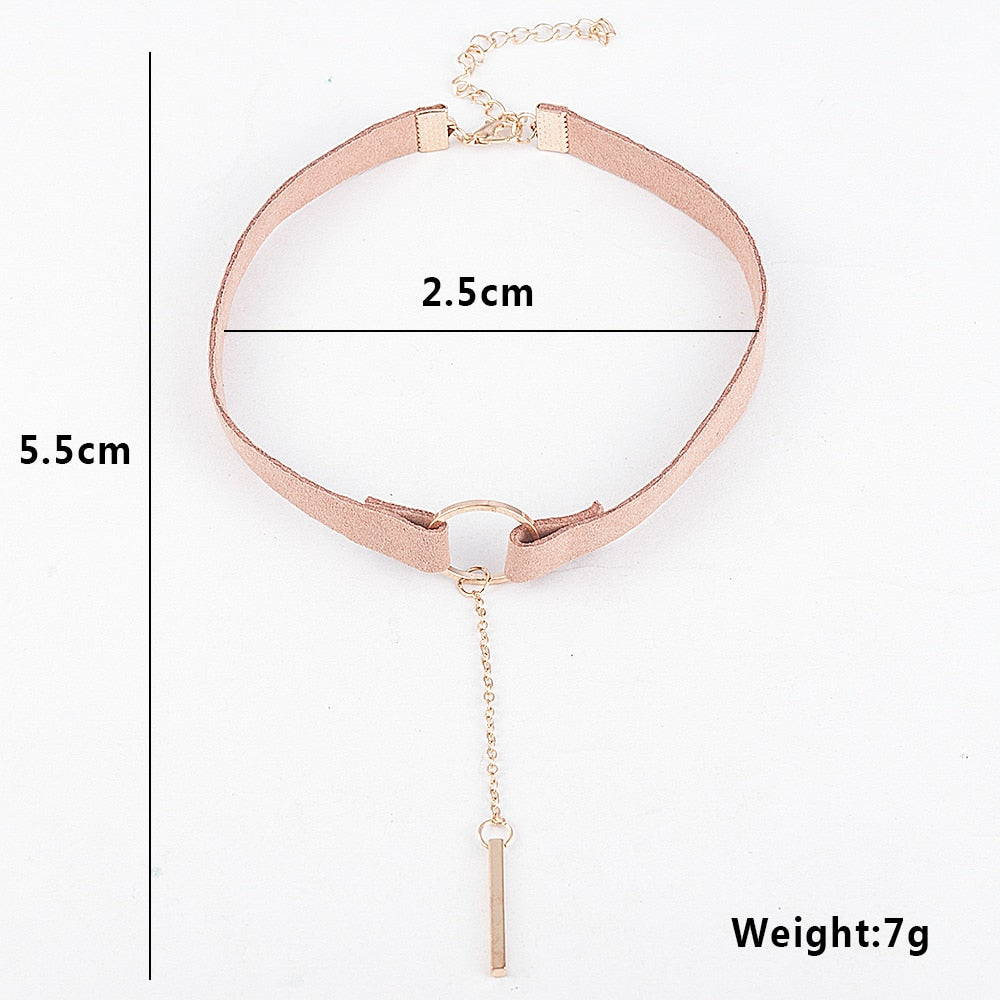 90'S Punk 4 Colors Leather Choker Necklace Gold Color Geometry With Round Pendant Collar Necklace For Women Girls